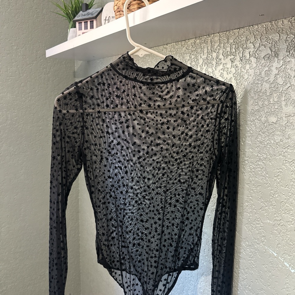 Black Star Patterned mesh Women's body suit